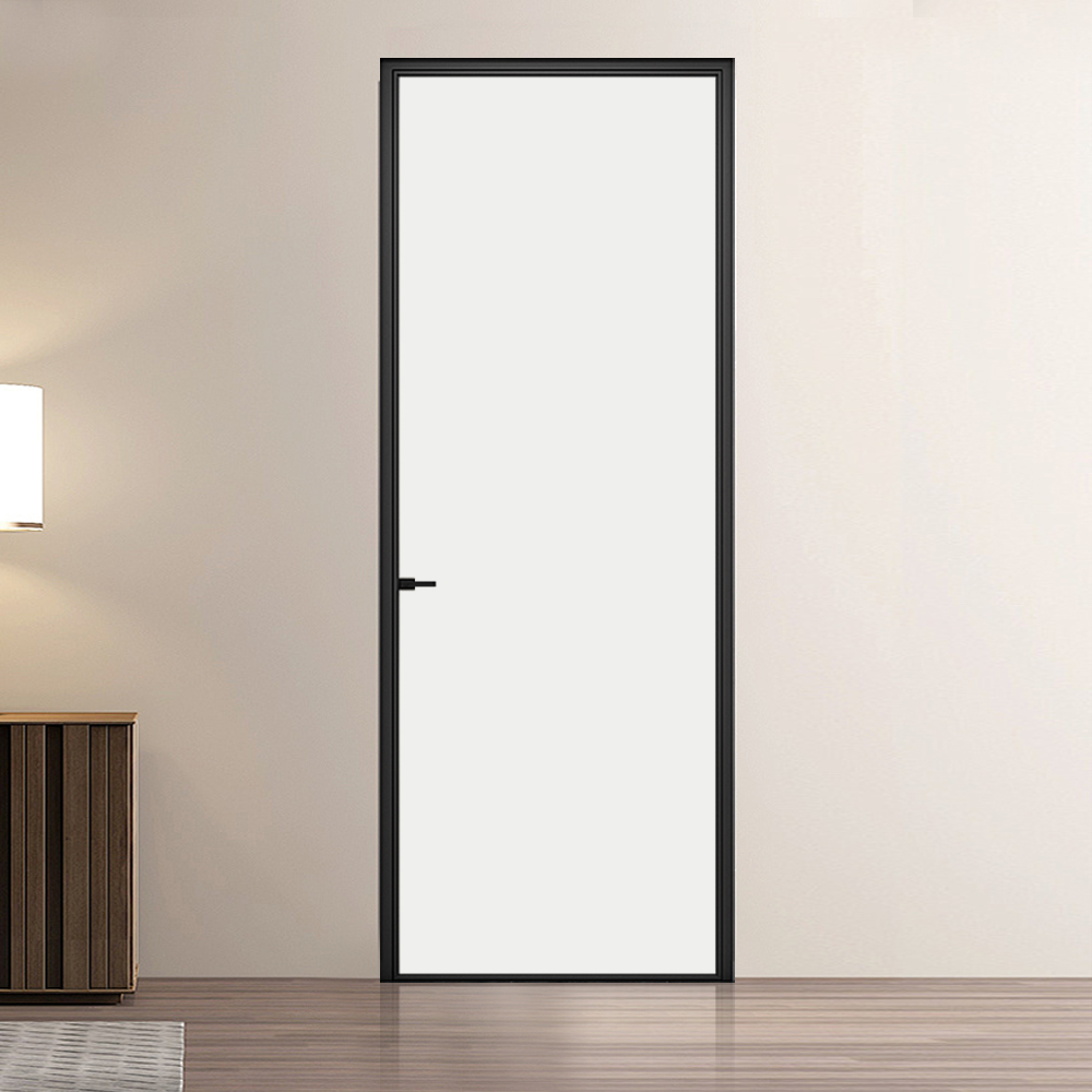 DERCHI Modern Design Villa Aluminum Pocket Door Frosted Glass Slim Frame Space Saving Swing Door for Washroom