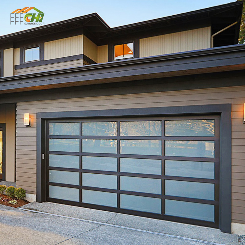Modern Automatic Hurricane Impact Glass Panel Garage Door Automatic Sectional Roll up Glass Garage Door