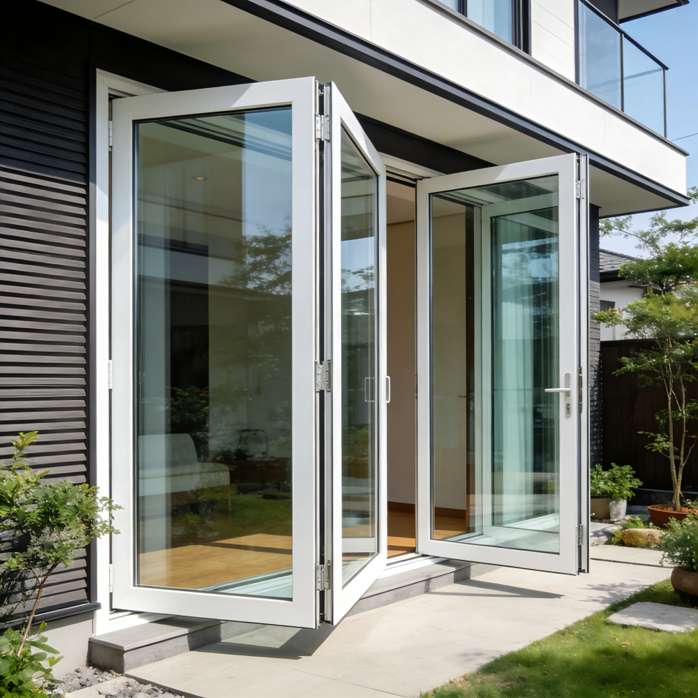 American Style Aluminum Folding Patio Door Exterior Bifold Glass Door for Backyard Deck Porch Energy Saving Low-E Glass