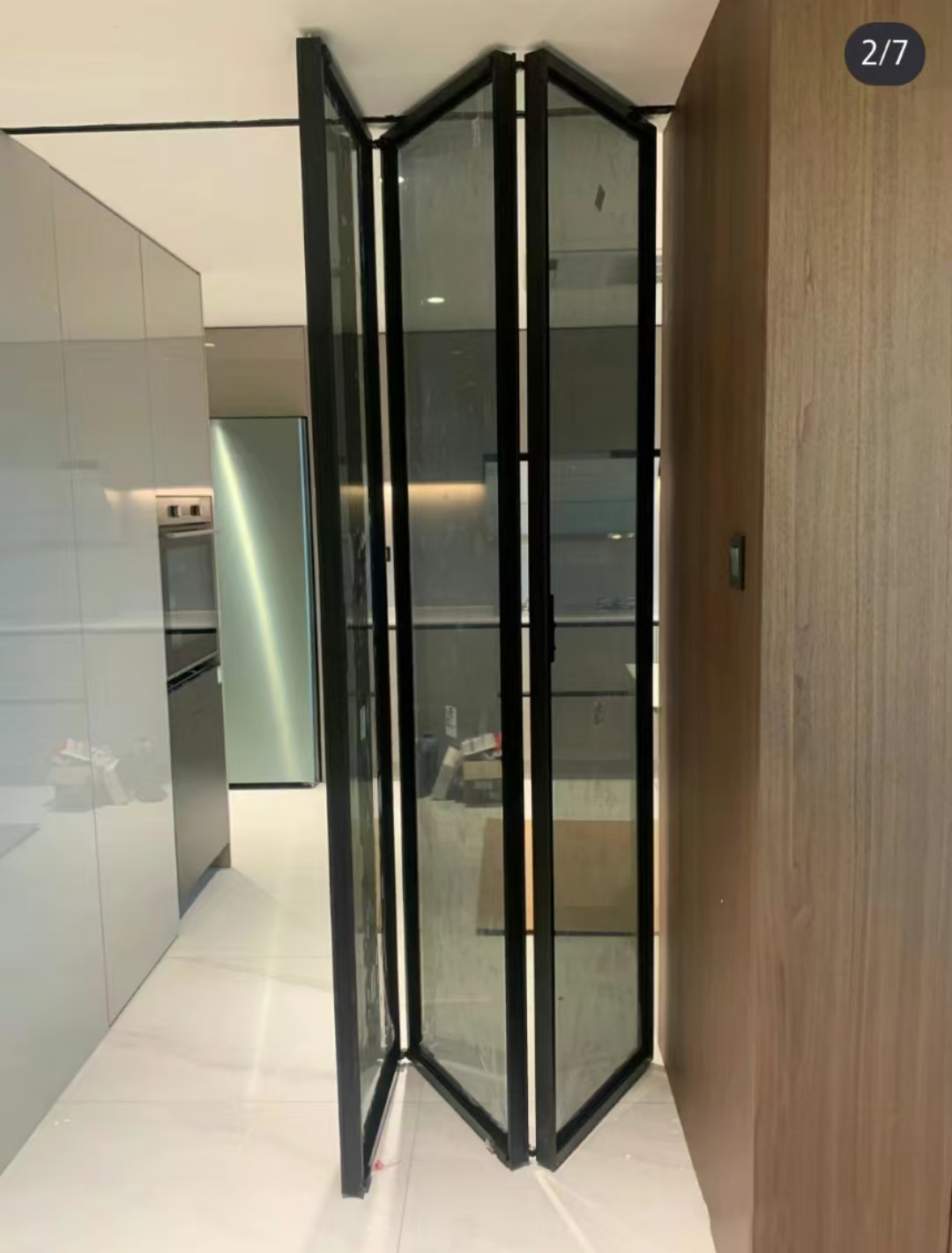 Modern Two-Way Sliding Cabinet Door Aluminum Frame Safety Suspended Track System Interior Pocket Glass Door for Apartment Use
