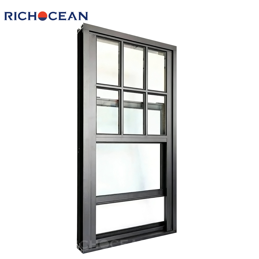 RICHOCEAN Factory Custom Black Aluminum Double Hung Windows Double Pane Insulated Tempered Glass Window