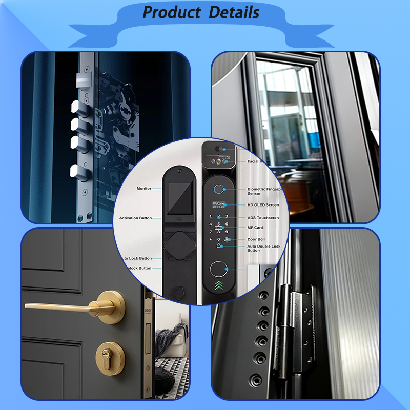 Top Timber Grain Aluminum Entrance Door for Farmhouse with Mechanical Lock Security Exterior Metal Frame