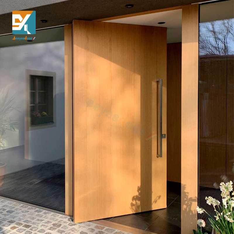 Seeyesdoor Modern Home Security Pivot Door Steel Aluminum Front Double Doors Luxury Walnut Solid Wood Entrance Door