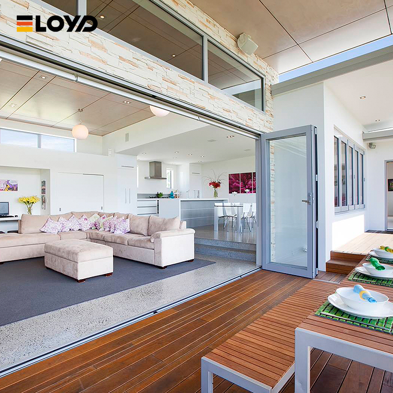 Eloyd Modern Design Tempered Glass Bifold Doors Aluminum Folding Patio Outdoor Sliding Vertical Bi-Folding Door for Villa