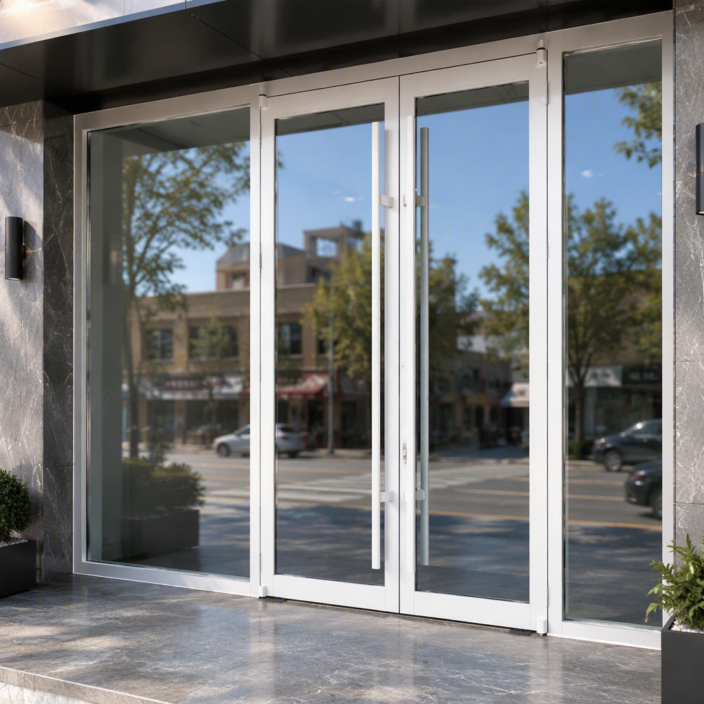Modern Store Front Double Door Factory Price Commercial Doors System Aluminum Frame Tempered Glass for Mall &amp; Hospital Use