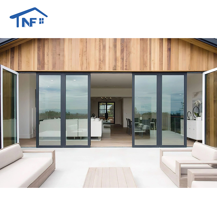 Custom Aluminium Exterior NFRC AS2047 Waterproof Double Low-e Glass Patio Bifold Sliding Swing Panoramic Doors For Home Garden