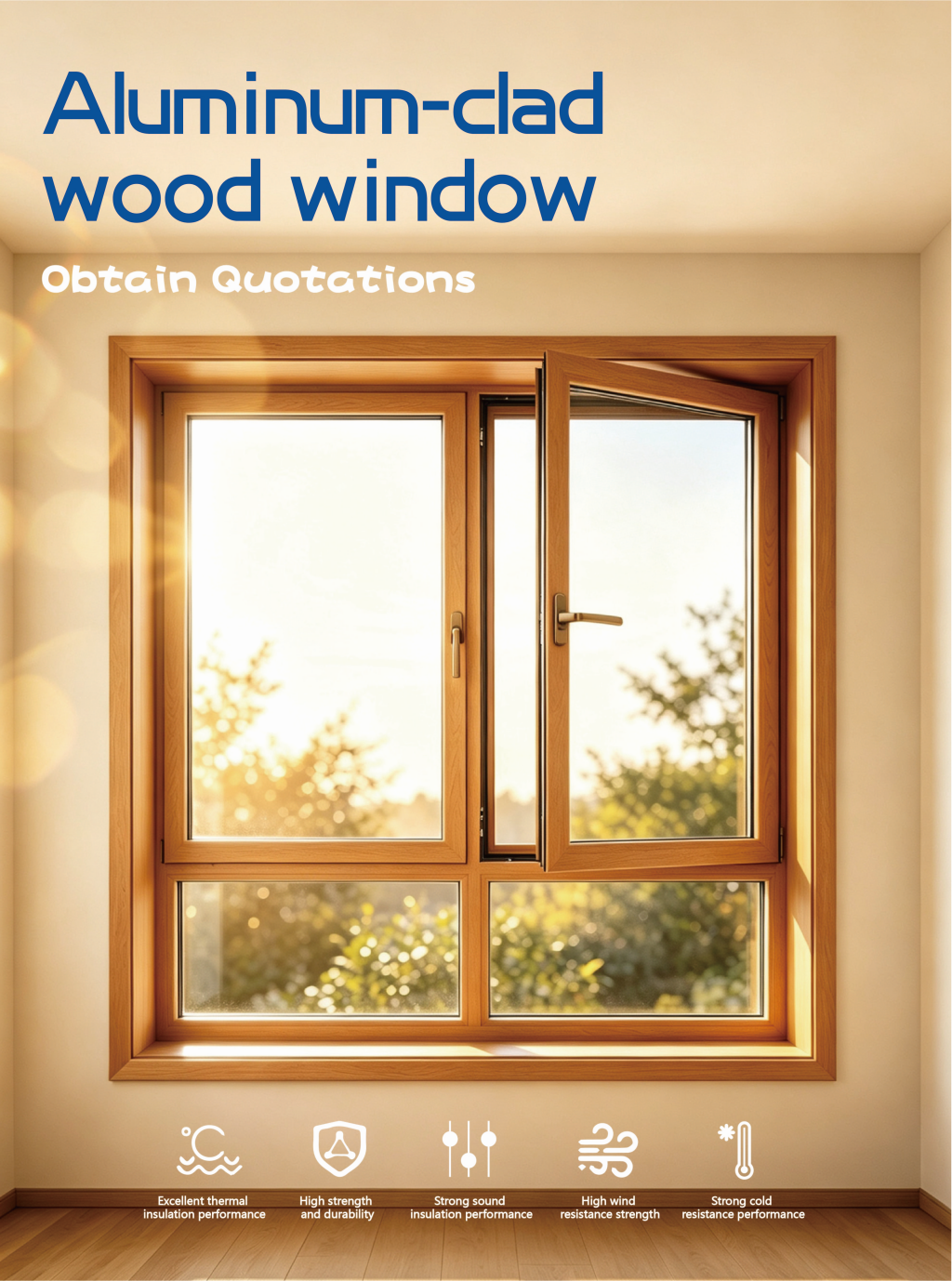 PDP High-Security Anti-Theft Aluminium Clad Wood Glass Casement Doors for Courtyard and Balcony