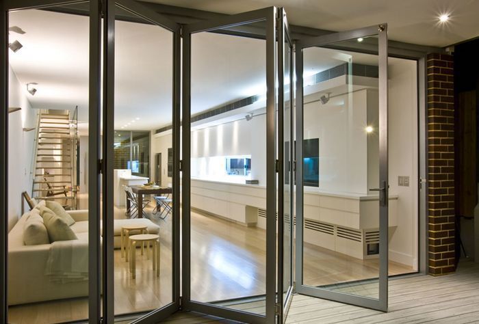 Modern Aluminum Foldable Bi-Fold Door with Finished Surface for Indoor Use Courtyard Patio Balcony & Entrance