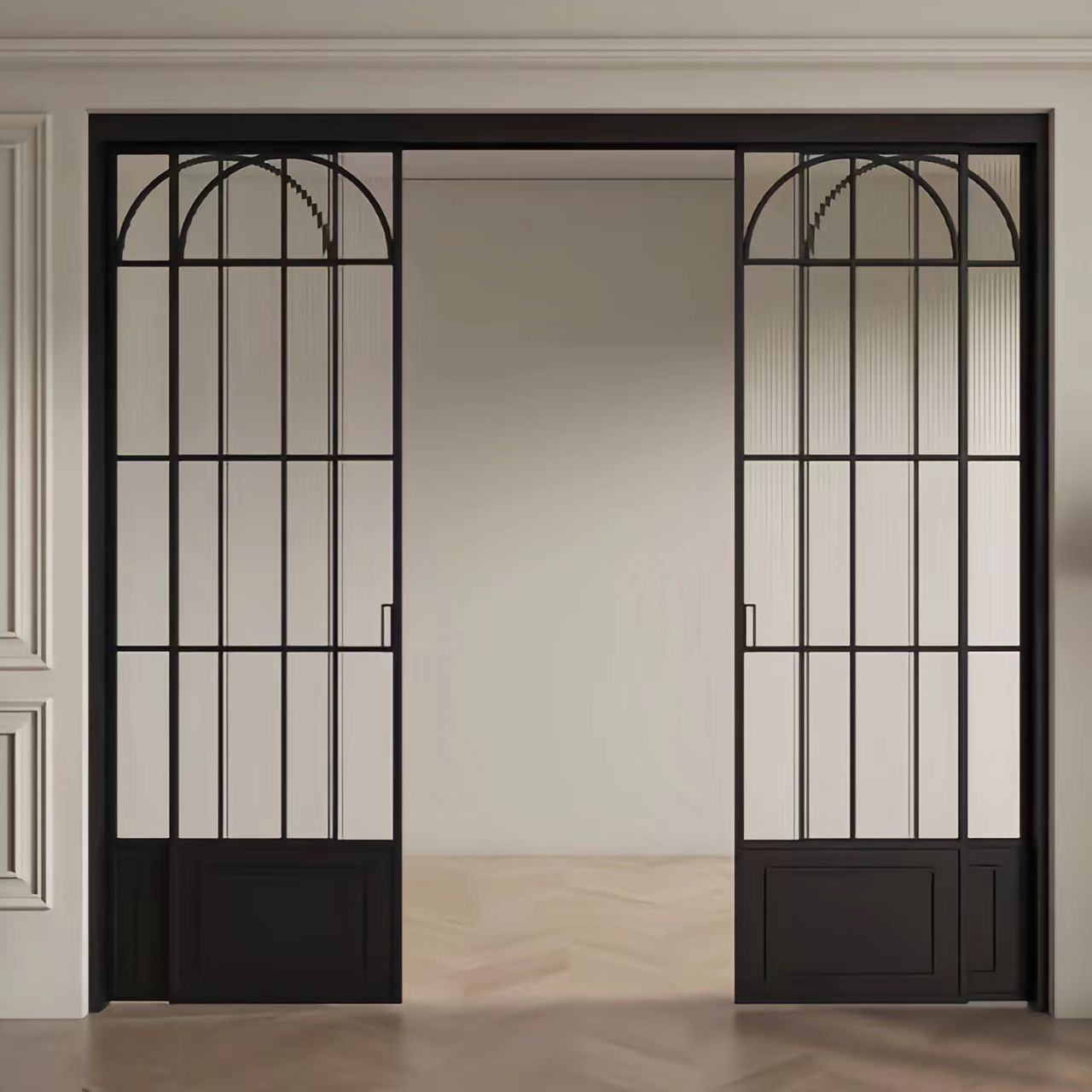 Minimalist Double Glazing Tempered Glass Cream Aluminum Sliding Door for Bedroom Kitchen Bathroom Villa Hotel Hospital Use
