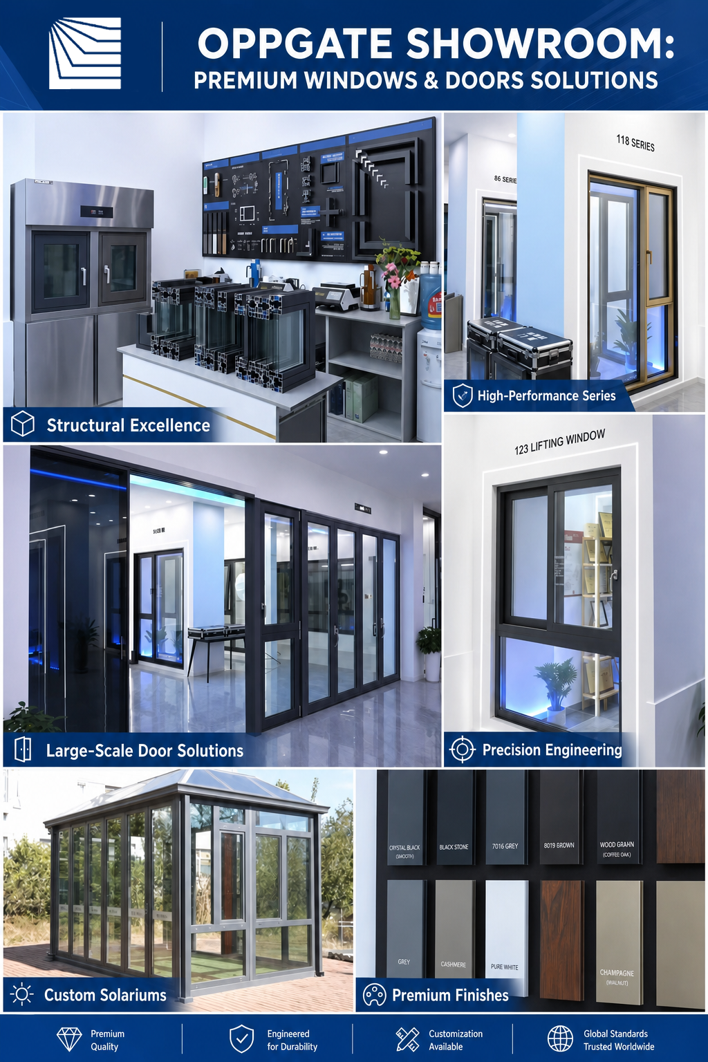 Factory Profile - CE Certified Aluminum Clad Wood Entrance Door Double Glazed Low-E Glass Waterproof Exterior Front Entry for Villa