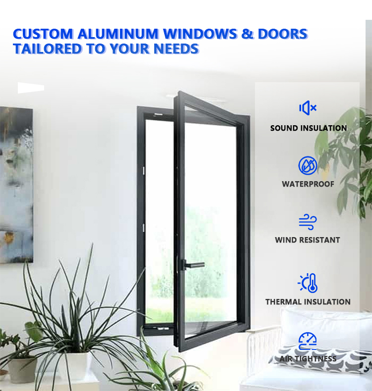 AMJ NFRC American Style Aluminum Casement Windows with Crank Handle Smooth Opening Outward Opening Glass Windows