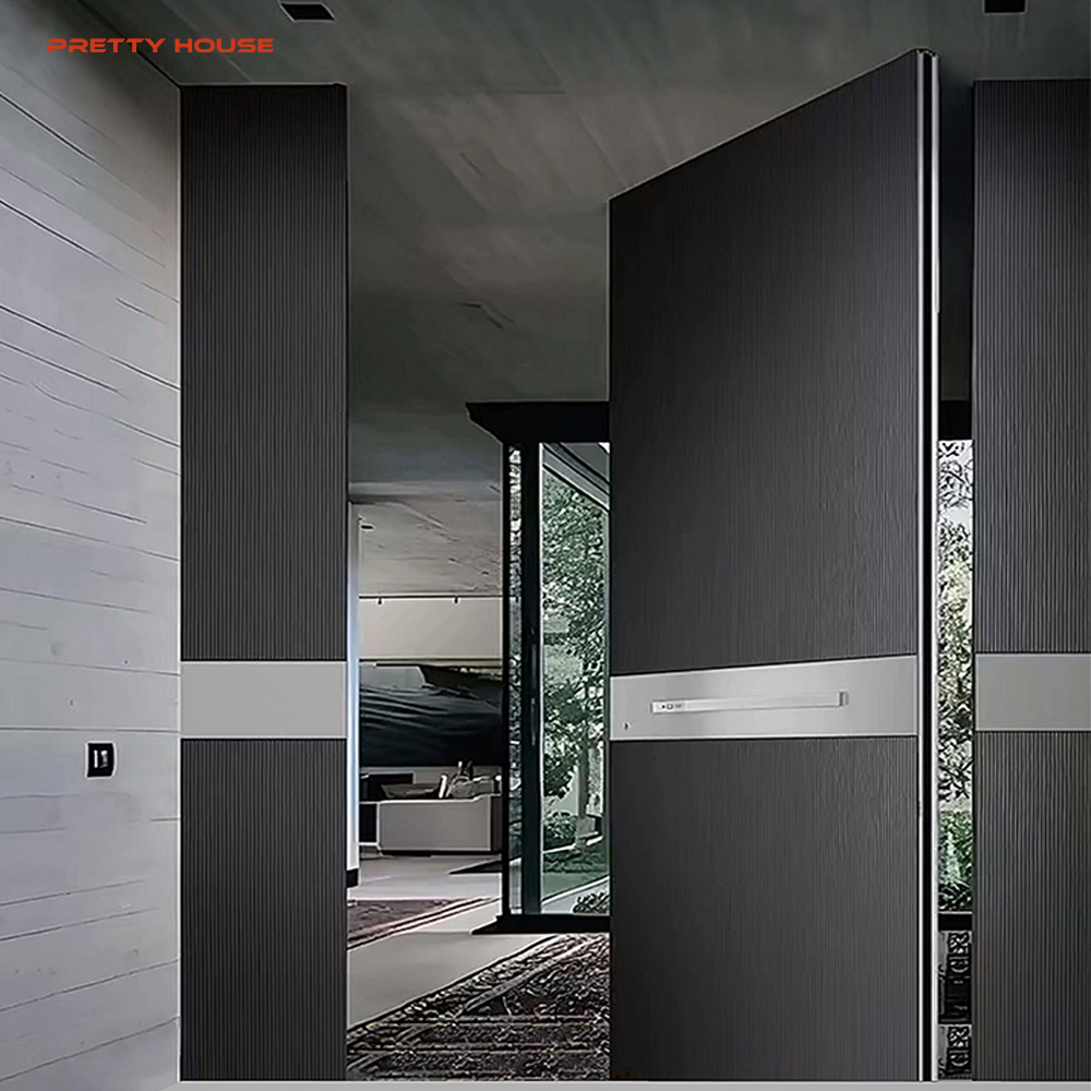 Luxury Modern Aluminum Smoked Glass Heat Insulation Waterproof Pivot Entry Front Door for Living Room Exterior Use 5-Year