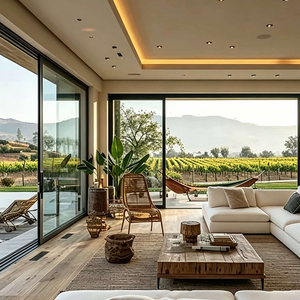 Custom Made Aluminum Sliding Door System with Large Panel Glass for Luxury Villa and Resort Hotel Architecture Design
