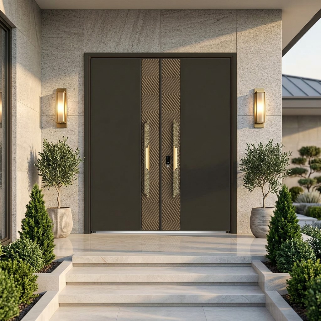 Luxury Cast Aluminum Double Door Chocolate Brown Anti-Rust Anti-Corrosion Aluminum Alloy Entry Custom