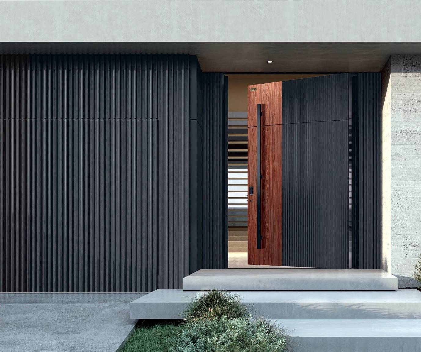 Modern Luxury Pivot Entrance Door Aluminum Alloy Exterior Front Entry Door Smart Lock Sound Thermal Insulation for Villa House