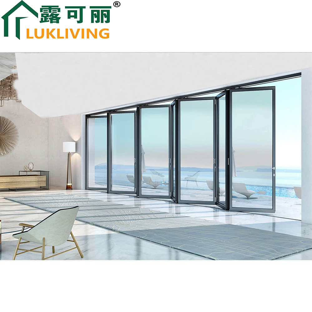 Lukliving Aluminum Exterior Double Glazed Entry Swing Door China Wholesale Patio Front Doors for Villa Modern Folding Door
