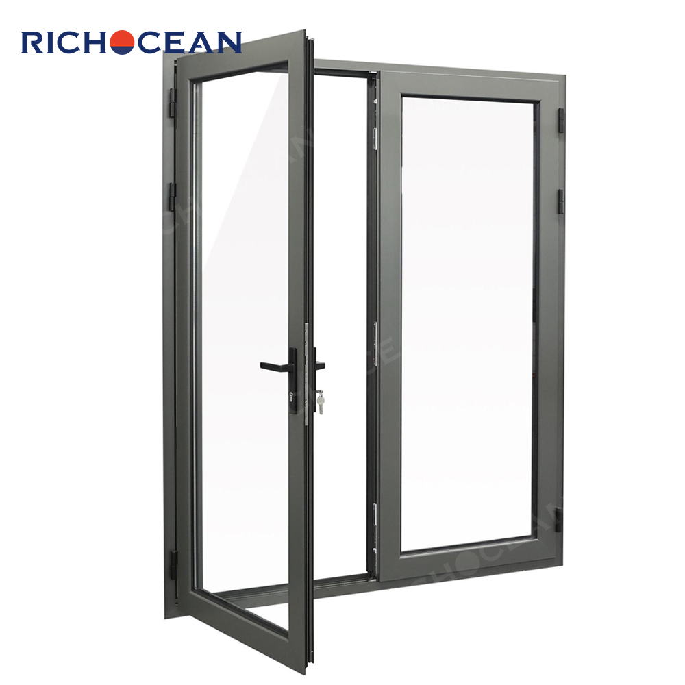 RICHOCEAN Hotel Commercial Hurricane Impact Aluminum Triple Glass French Swing Door Patio Entrance Double Doors