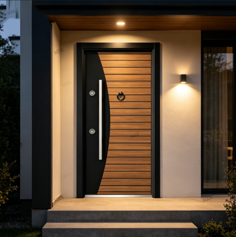 Cast Aluminum Finished Anti-Theft Modern Side Opening Entry Exterior Door For Apartment Hotel Villa &amp; Living Room Use AODE Brand