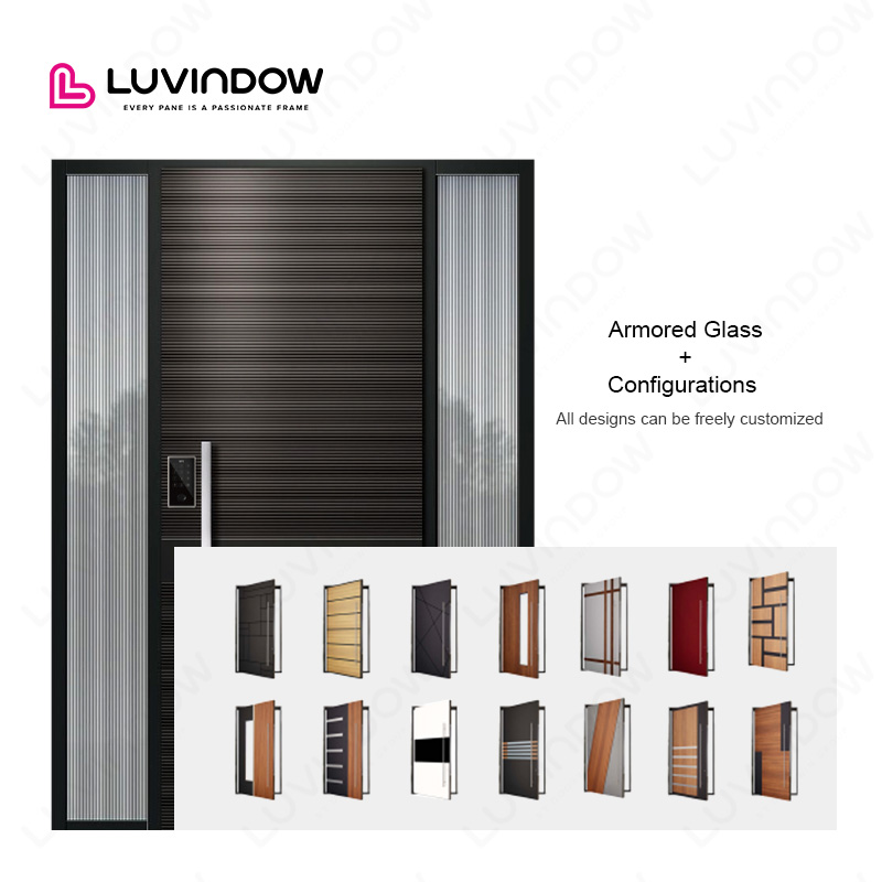 Upscale Entry Door Self Closing Multi Point Lock Security Aluminum Alloy Pivot Door With Sidelight