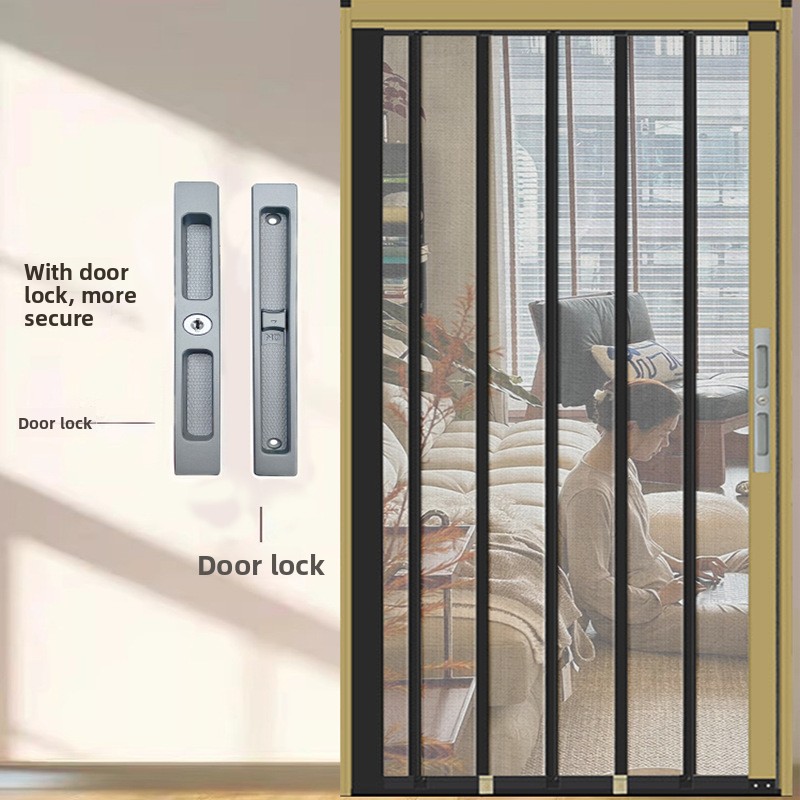 Diamond-mesh Aluminum Alloy Folding Sliding Screen Door-Burglar-Proof Mosquito Rodent Proof Easy Clean; Telescopic Entry Door