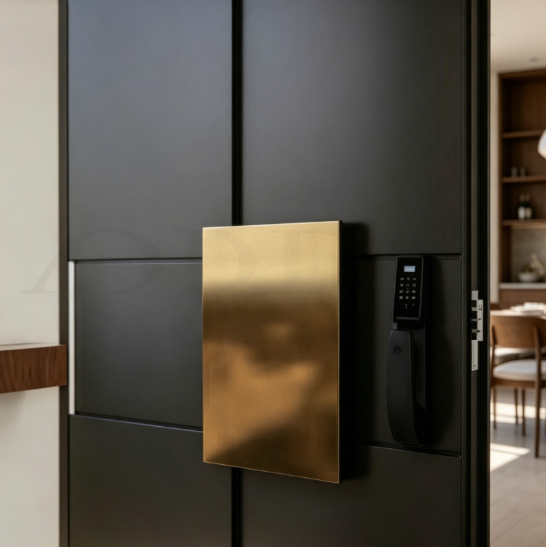 Luxury Black Gold Geometric Aluminum Pivot Door Modern Exterior Entry Door Smart Digital Lock Anti-Theft Thermal Sound Hotel