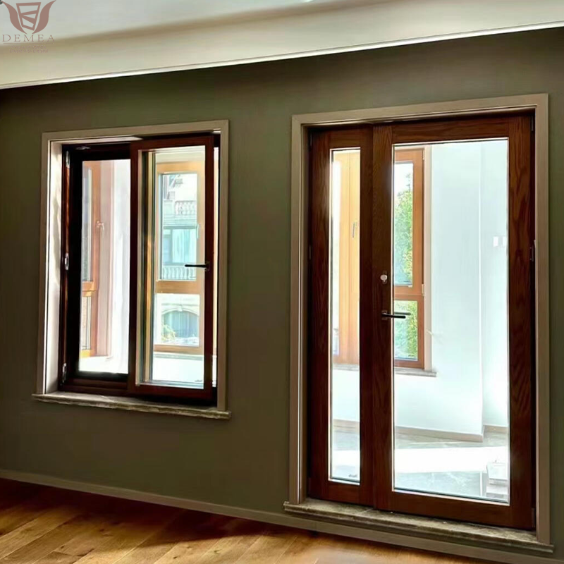 Custom House Window Replacement Project Solid Wood Interior Double Glazing Thermal Aluminum Clad Swing Soundproof Casement