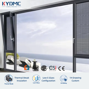Black Frame Aluminium Window Customized Size Double Glass Swing Windows with Screen for Kitchen Bathroom Villa
