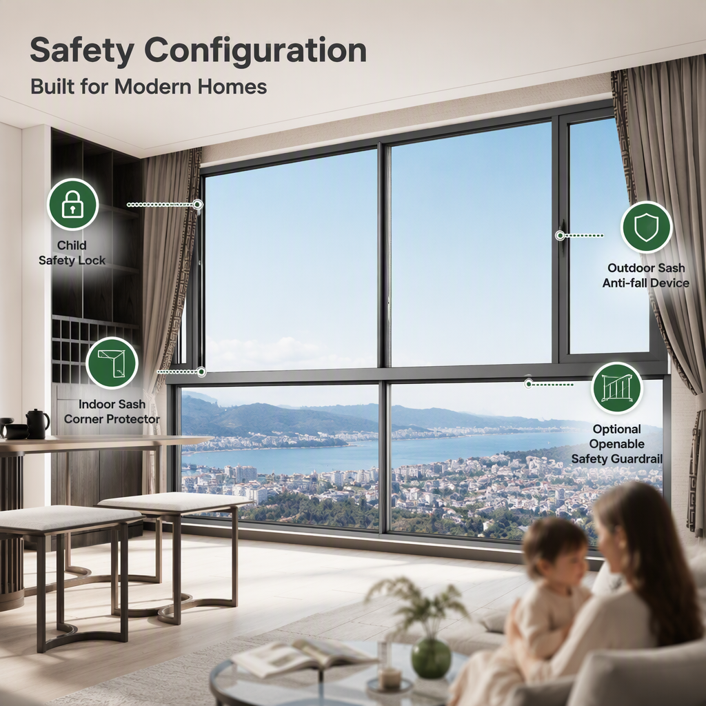 120 Series Thermal Break Casement Window King Kong Mesh Inner and Outer Frame Flush Glazing for Residential Projects