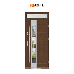 Modern Farmhouse Design Oak Wood Grain Finish Aluminium Doors With Transom Custom Front Entry Doors Exterior Security Doors
