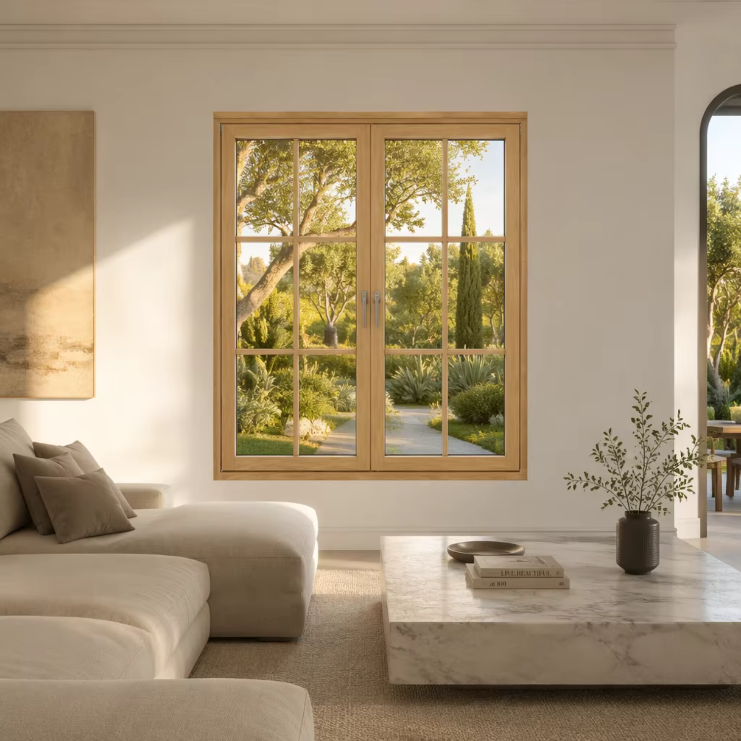 Custom 90mm Alu-Wood Composite H90 Burglar-Proof Double-Glazed Luxury Villa Residential Window Waterproof Noise Reduction Heat