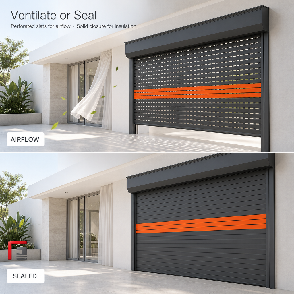 Aluminum Roller Shutter Door Dual Mode Ventilated Foam Filled Perforated Slats Remote Control Rolling Door Custom Size