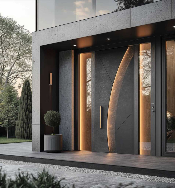 Solid Wood Aluminum Front Entry Door with Anti-Theft Lockset Durable Frame European Design for Villa Apartment &amp; Outdoor Safety