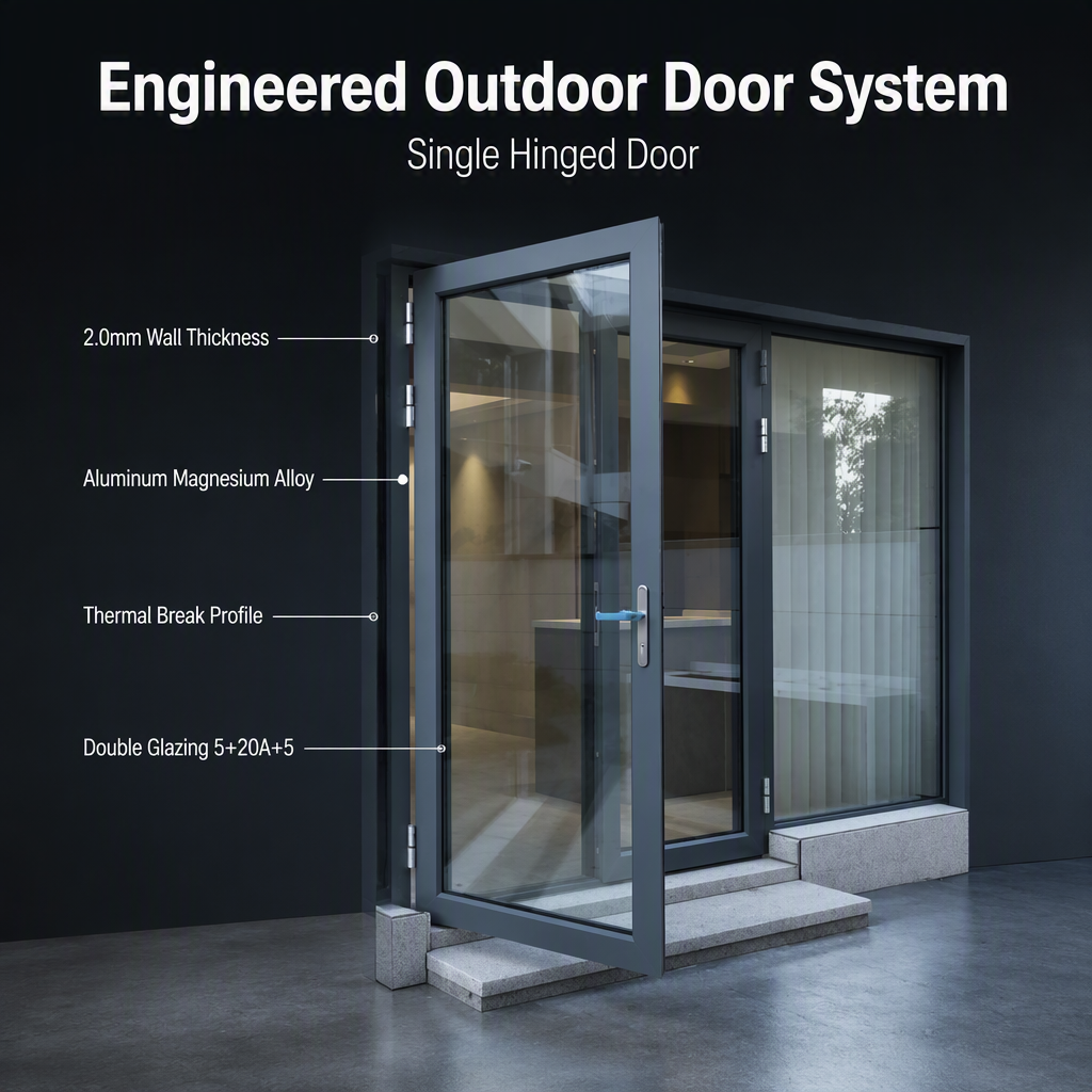 Aluminum Magnesium Alloy Thermal Break Hinged Patio Door Double Glazing Insulated Glass Balcony Entry Door Customizable