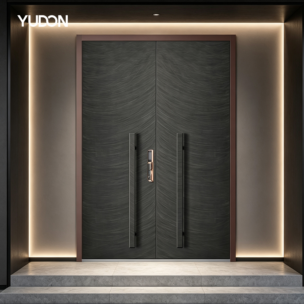 YUDON DOOR Cast Aluminum Double Door Front Door with Video Intercom Powder Coated Fire Rated Wide Design for Residential Homes