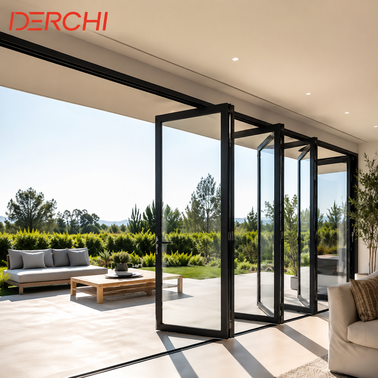 Modern High Aluminum Double Glass Accordion Large Big Bifold Long Bi Fold Sliding Exterior Main Entrance Patio Folding Door