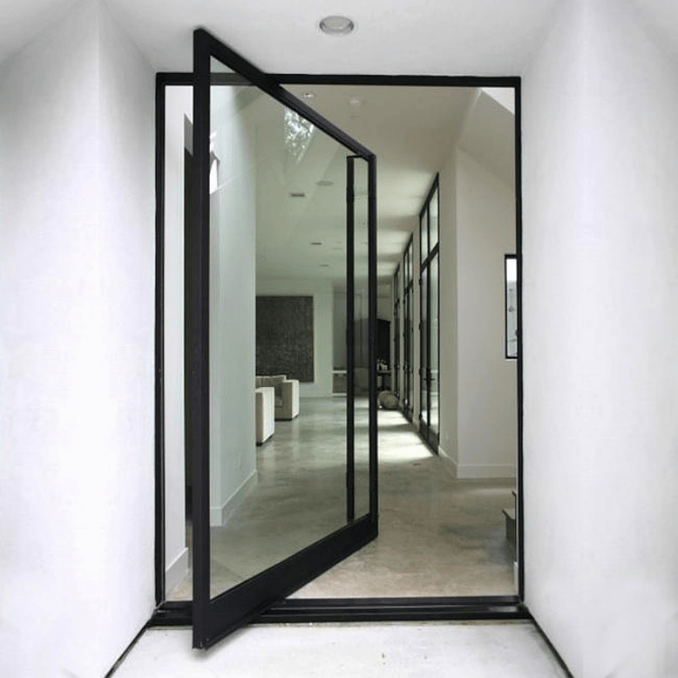 Minimalist Aluminum Clad Pivoting Doors Custom Made &amp; Sound Insulated for Modern Villa, Apartment Entry, Project Lobby