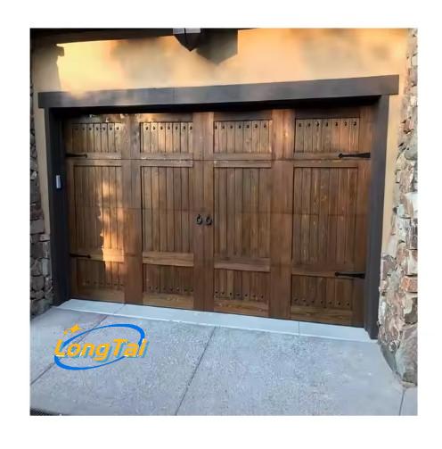 LONG TAI Efficient Black Walnut Solid Wood Look Aluminum Track Slide up Garage Doors With Top Double Glass Windows