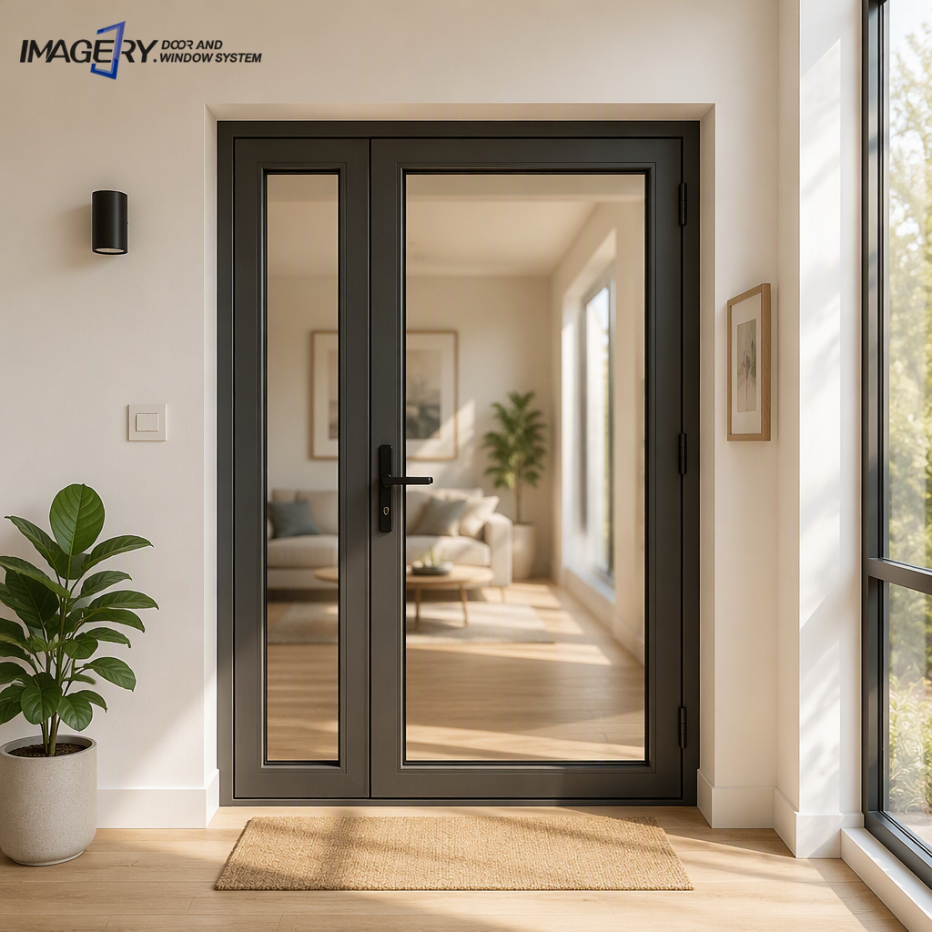 Modern Aluminum Swing Doors Double Tempered Glass Thermal Insulation Low-E Coating Residential Balcony Opening