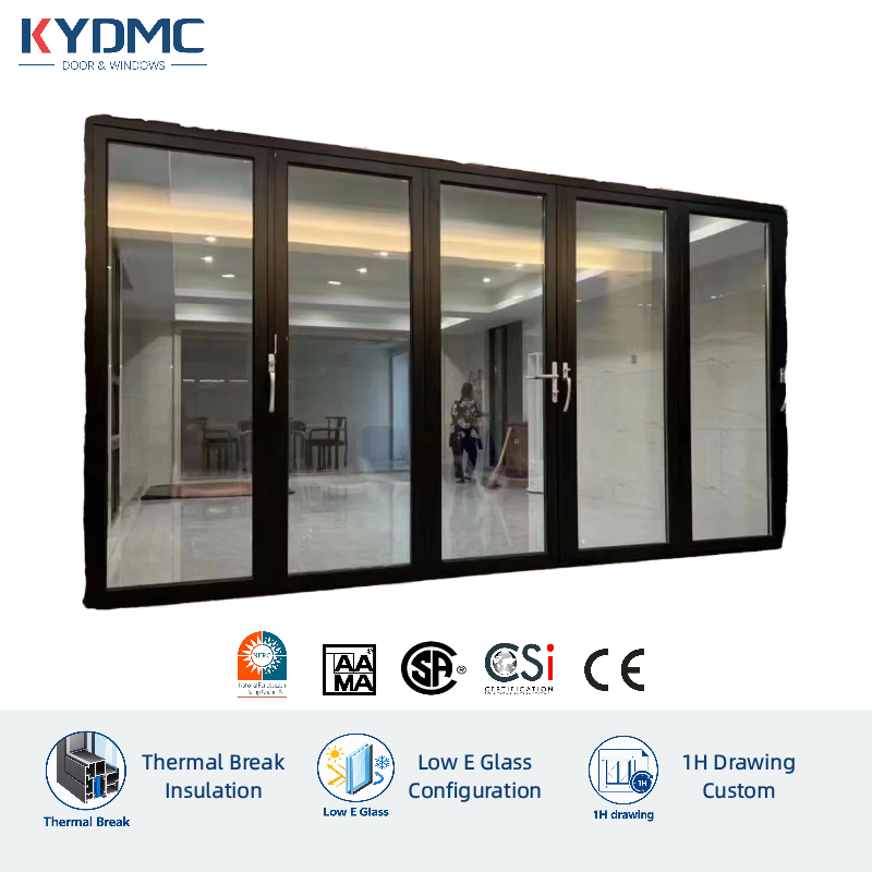 USA Outdoor Aluminum Vertical Stacking Door Double Tempered Glass Insulated Waterproof Patio Balcony Bi-Folding Doors