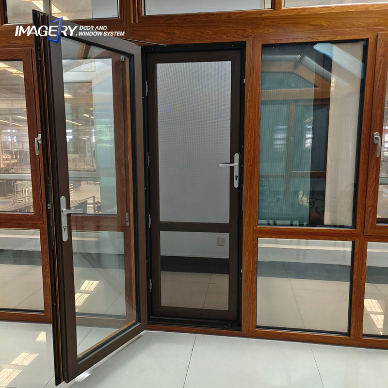 High End 120 Series Aluminum Casement Door Corrosion Resistant With Mosquito Security Screen For Villa Project