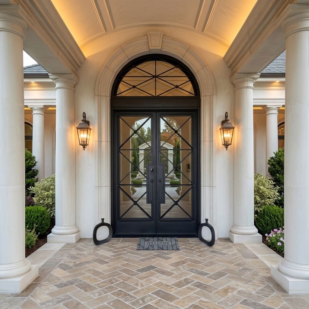 Round Top Tempered Glass Double Door