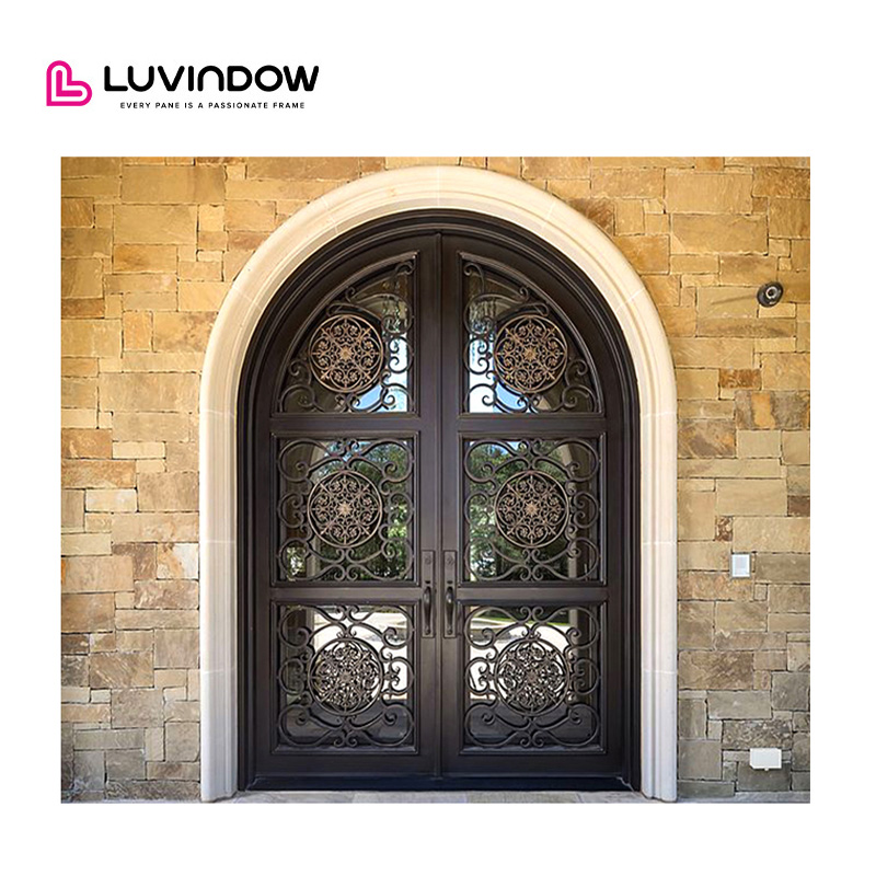 Customized Iron Luxury Art Carving Black Aluminum Doors Heavy Duty Wrought Iron Door Design