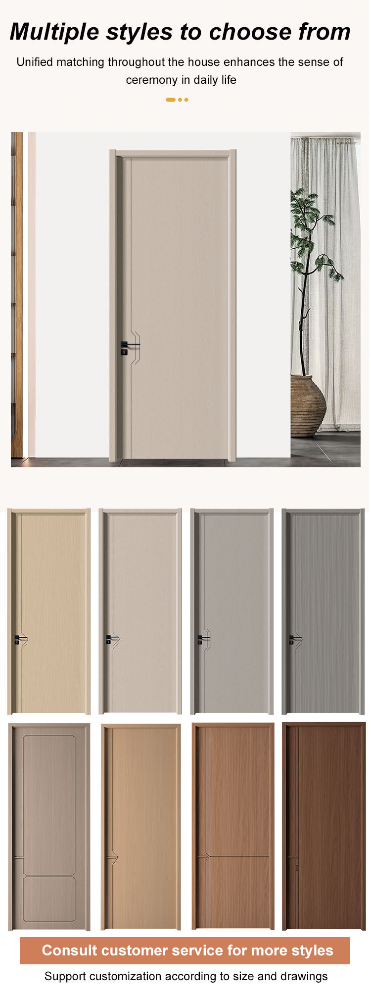 Advance Modern Solid Wood Interior and Interior Door White Front Entry with Aluminum Wood