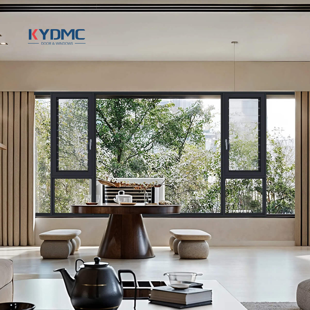 Black Frame Aluminium Window Customized Size Double Glass Swing Windows with Screen for Kitchen Bathroom Villa