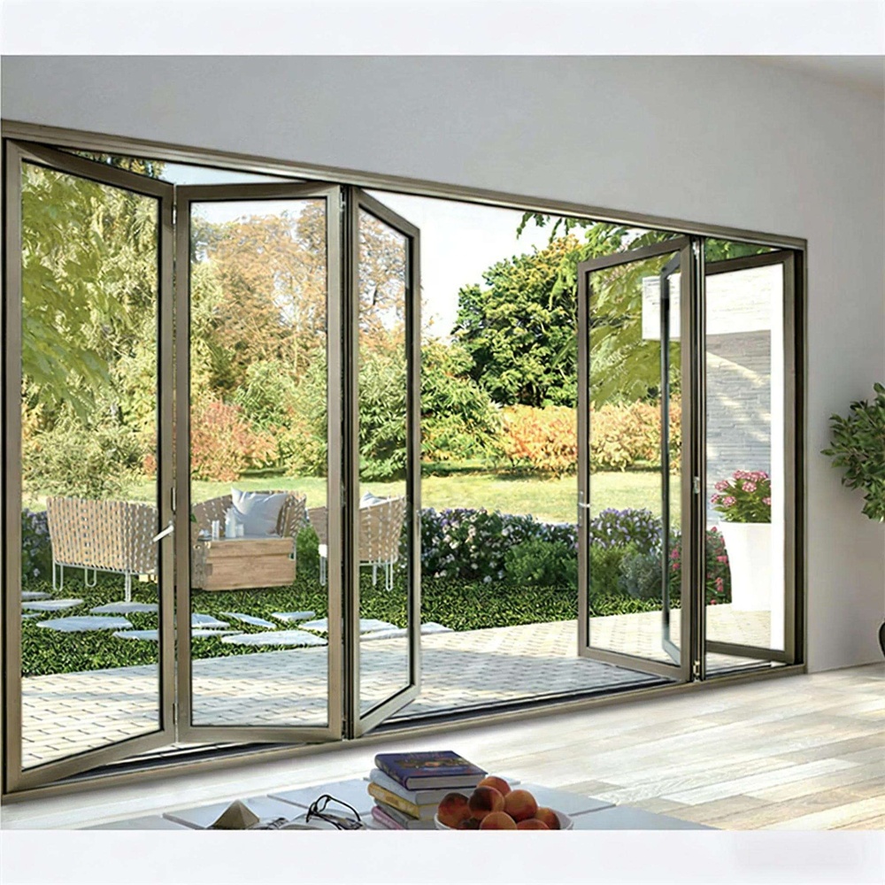 Customized Waterproof Exterior Double Tempered Glass Aluminum Glass Bifold Doors Patio Folding Door