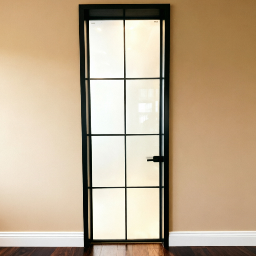 Luxury Slim Frame Aluminum Tempered Steel Swing Door Cool Black Minimalist Design Sound Insulation Customizable Size Exterior