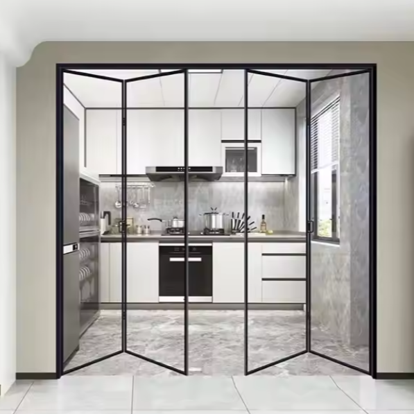 Customizable Aluminium Folding Glass Doors Single Glazed Interior Bifold For Kitchen Easy Installation Various Types Foldable