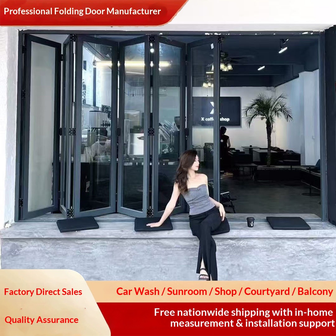 Soundproof Double Glazed Aluminum Foldable Glass Wall Patio Door Modern Waterproof Outdoor Bedroom Hotel Balcony Porch Mall