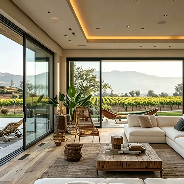 Custom Made Aluminum Sliding Door System with Large Panel Glass for Luxury Villa and Resort Hotel Architecture Design