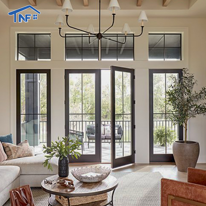 Customized Design Modern Thermal Insulation Villa Casement Glass Aluminum Door With French Door Style And SDL Grill Design